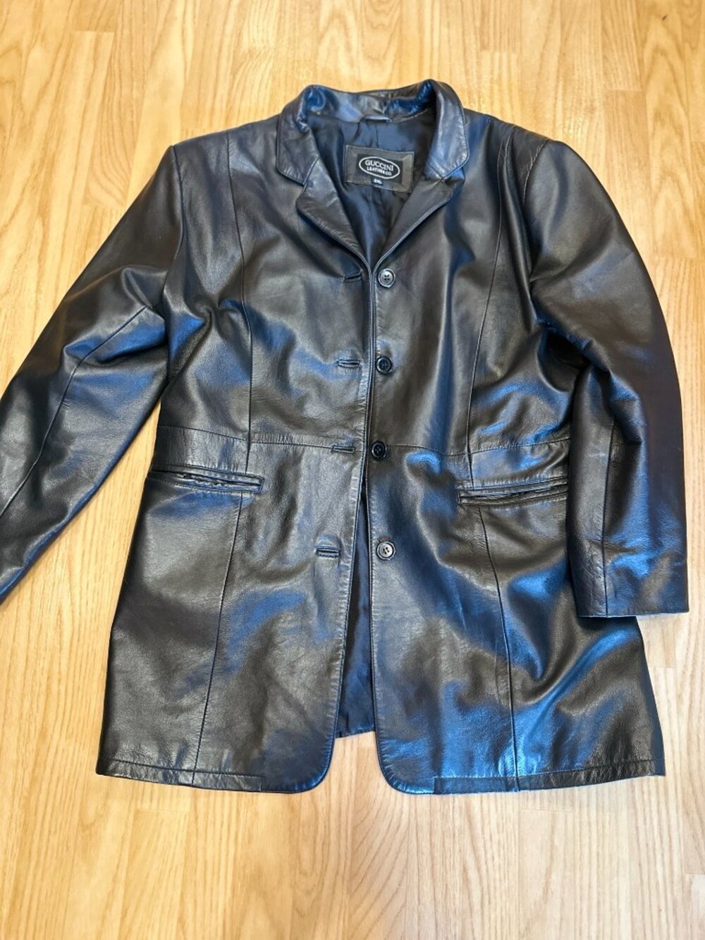 Vintage Guccini Leather Co Black Genuine Leather Blazer Coat 2XL - Picture 2 of 16